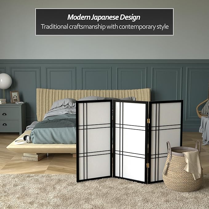 3 ft. Short Double Cross Shoji Screen - Black - 3 Panels