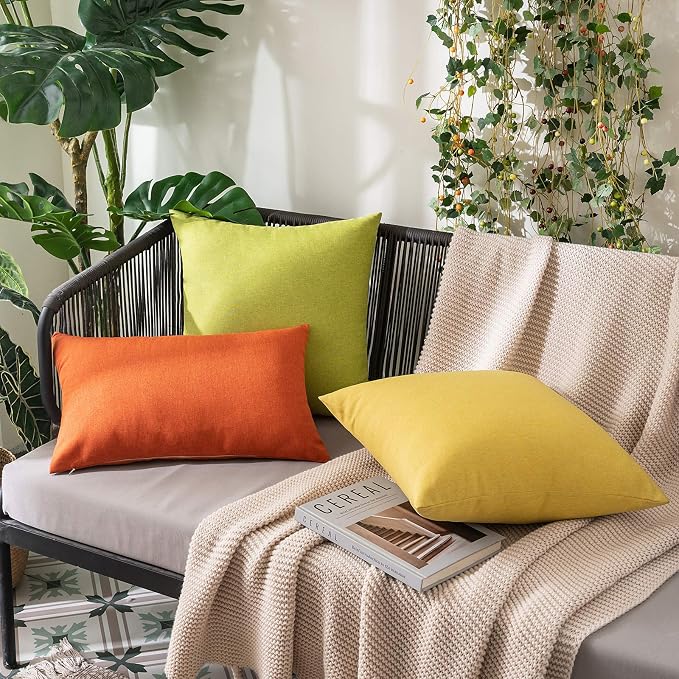 MIULEE Pack of 2 Decorative Outdoor Solid Waterproof Throw Pillow Covers Spring Euro Sham Faux Linen Garden Farmhouse Cushion Cases for Summer Patio Tent Balcony Couch Sofa 24x24 Inch Green