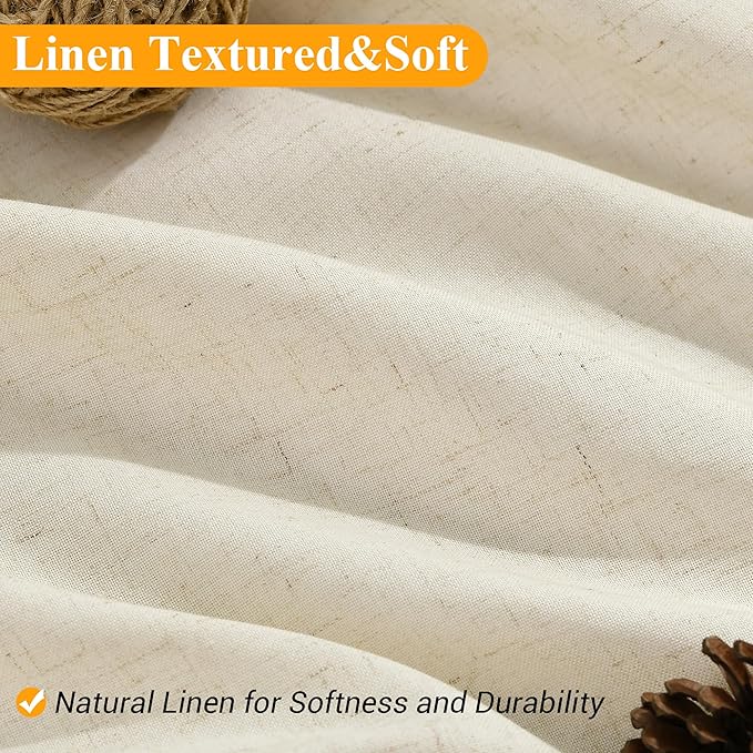 Naturoom Warm Beige Linen Shower Curtain, Country Boho Farmhouse Bath Decor Shower Curtains Neutral Cloth Weighted Textured Fabric Bath Curtain Liner with Hooks, 72x84
