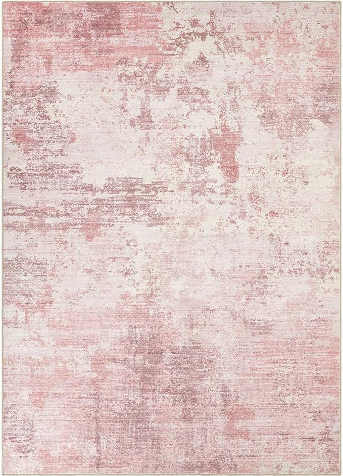 UERMEI 5x7 Area Rug Living Room Rugs - Washable Neutral Modern Abstract Soft Thin Large Rug Indoor Floor No Slip Rug Carpet for Bedroom Under Dining Table Home Office Decor - Pink