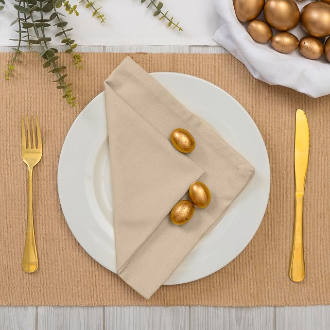 Blue Needles Solid Cloth Napkins Set of 12 Beige 100% Cotton Dinner Napkins 18x18 inches - Spring Summer Easter - Soft, Reusable, Absorbent & Washable Linen, Ideal for Events Parties & Everyday Use