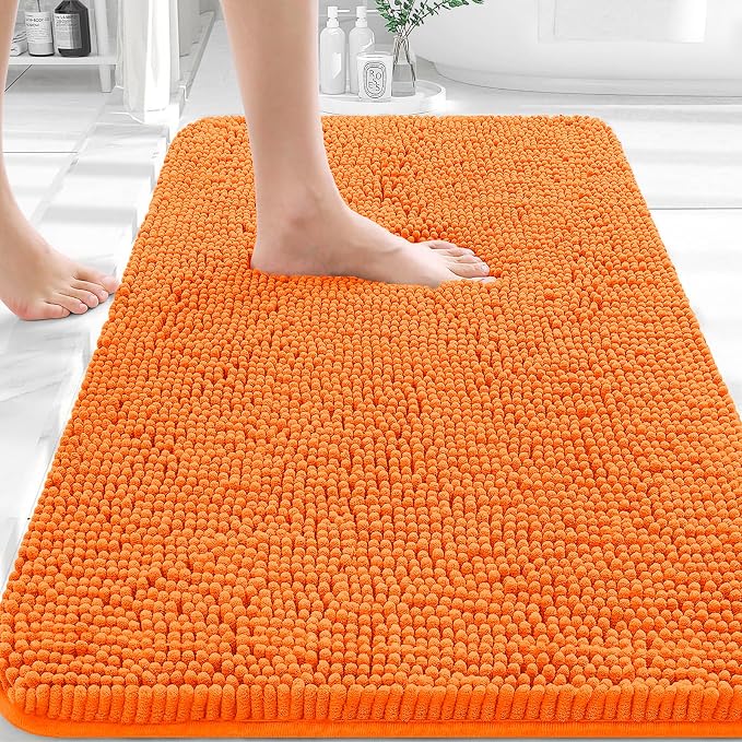 OLANLY Bathroom Rugs 30x20, Extra Soft Absorbent Chenille Bath Rugs, Rubber Backing Quick Dry, Machine Washable Bath Mats for Bathroom Floor, Tub and Shower, Home Decor Accessories, Orange