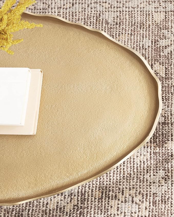 Kate and Laurel Alessia Modern Glam Oval Coffee Table; 34 x 20 x 15; Gold; Metal Living Room Table for Storage and Display with Antique Deckled Edge Detailing