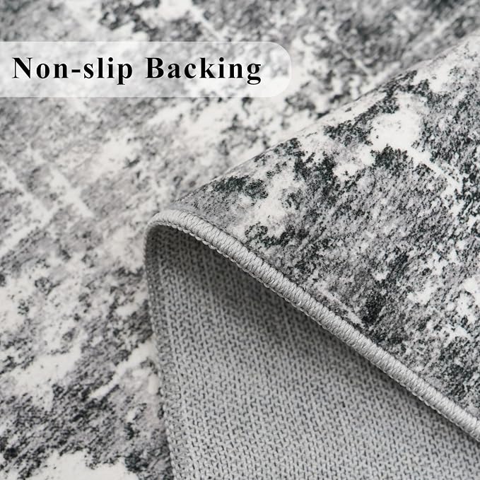 2x8 Washable Hallway Runner Rug: Abstract Stain Resistant Kitchen Rugs Farmhouse Ultra Soft Bathroom Bedroom Entryway Print Floor Mat Thin Non-Slip Indoor Carpet for Living Room Laudry(2x8,Black/Grey)