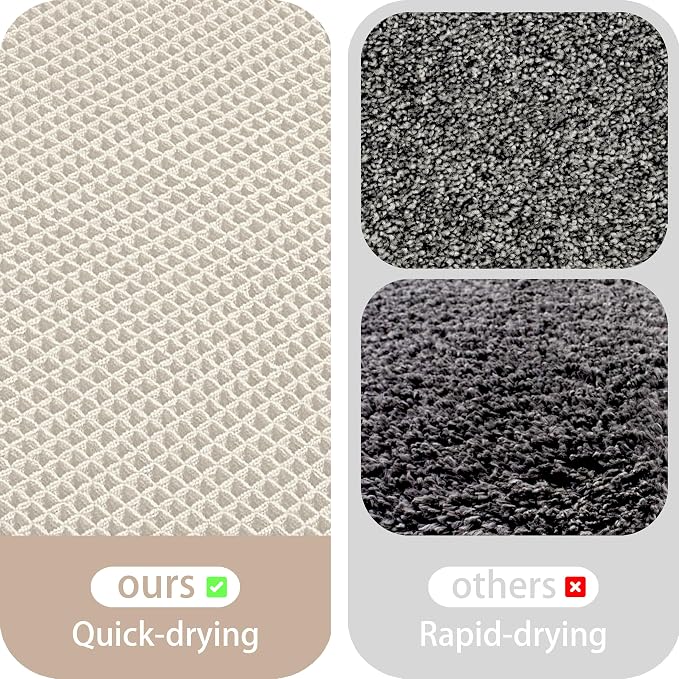 Waffle Bath Mat Non Slip, Boho Bathroom Rug, Super Absorbent Quick Dry Bathroom Mat, Soft Farmhouse Bath Rug with Tassels, Small Washable Shower Mats for Floor 24"x36", Square Cream