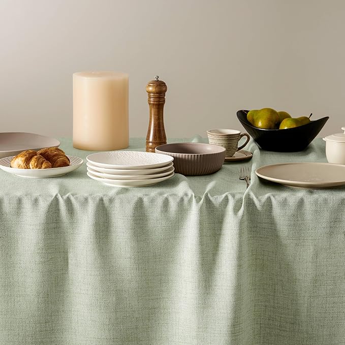 Linen Tablecloth for Square Table 60x60 Inch Green, Farmhouse Style Sage Green Tablecloth, Water Resistant Burlap Tablecloths for Dining Table Farmhouse Kitchen