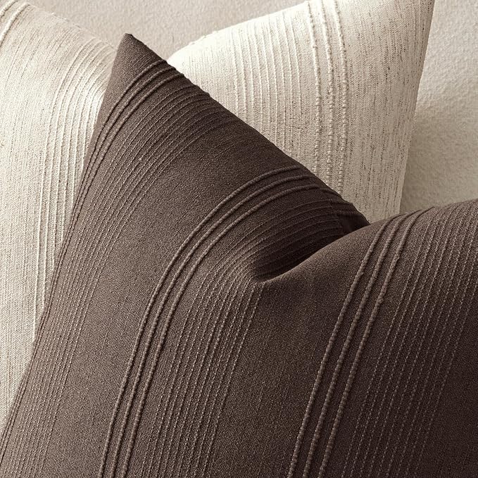 MIULEE Striped Throw Pillow Covers 22x22 Decorative Textured Pillow Covers Pack of 2 Linen Cushion Cases for Couch Bed Sofa Livingroom Farmhouse Home Decor, Reddish Brown