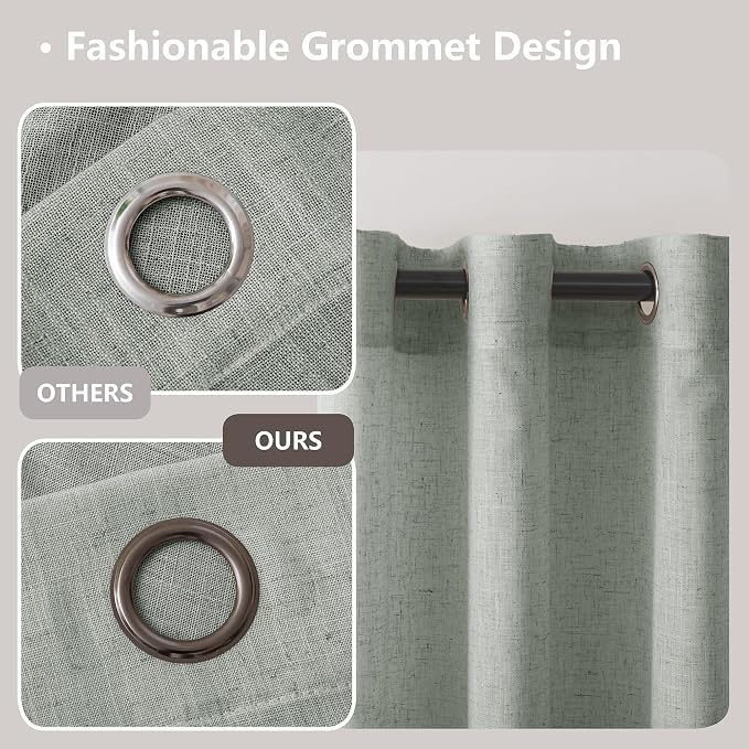 Linen Blended Sheer Curtains & Drapes - 84 Inches 2 Panels Set | Light Filtering & Semi-Sheer Privacy Protection, Grommet Top, Fits Living Room and Bedroom, 54 Inches Wide, Sage Green