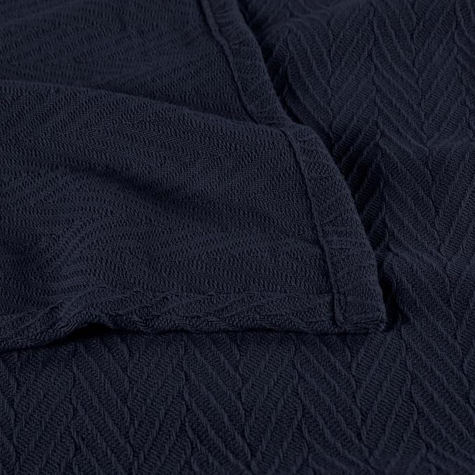 Superior Metro 100% Cotton Blanket, Perfect for Bedroom, Living Room, Couch, Picnics, Travel, Beach, or Camping, Comfy Blanket, Bedroom Decor, Essentials, Zig-Zag Cover for Bed, Twin, Navy Blue
