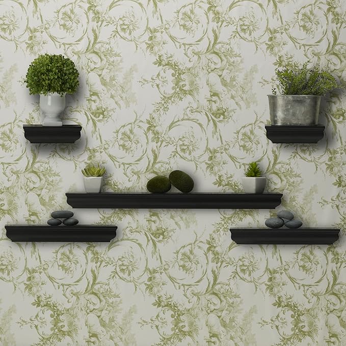 MELANNCO Floating Shelves for Wall Set of 5 - Black MDF Wall Shelves, 2 of 6 in, 2 of 12 in, 1 of 24 in, Multifunctional Room Decor Shelf with Hardware Included