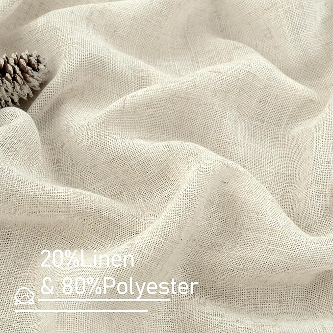 LAMIT Natural Linen Boho Curtains 84 inch Length 2 Panels, Cream Ivory Light Filtering Semi Sheer Panels Back Tab and Rod Pocket Neutral Drapes for Bedroom/Living Room, 34 x 84 Inch