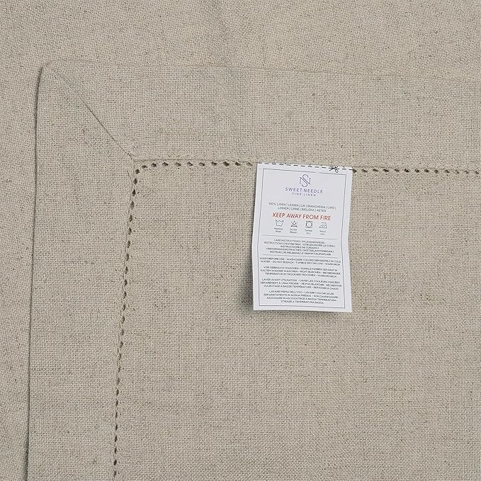 Sweet Needle 100% Pure Linen Napkins with Hemstitch Natural, 20 x 20 IN | Pack of 12 | European Flax Washable, durable and Reusable. Luxury Dinning for Christmas, New Year, Weddings, Restaurant, Party