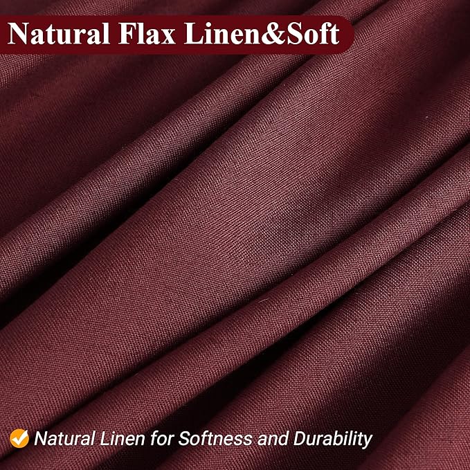 Naturoom Burgundy 48 Inch Shower Curtain - Stall Narrow Half Linen Ultra Thick Fabric Shower Curtain Set with Hooks, Boho Farmhouse Rustic RV Camper Bath Curtains for Bathroom, 48x72