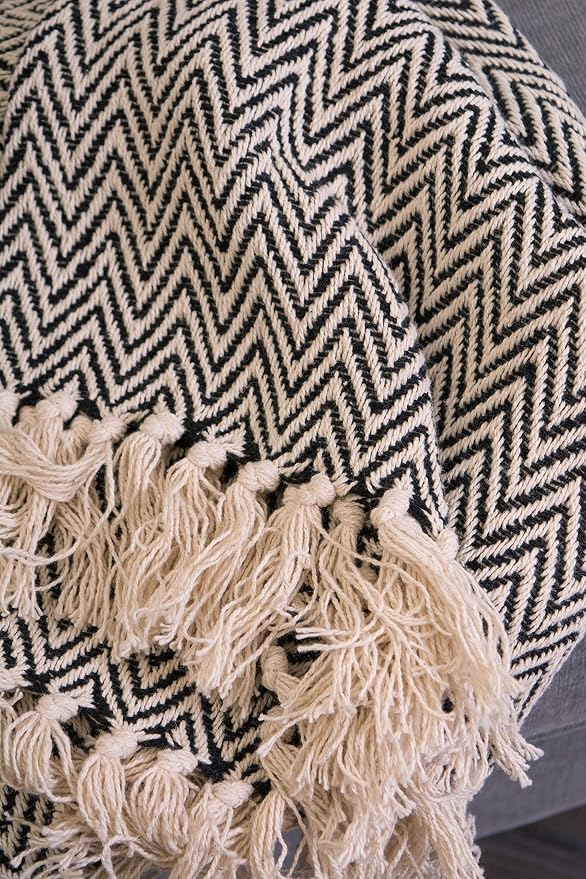DII Chevron Throw Collection Handloomed Cotton, 50x60, Black