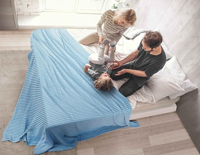 Utopia Bedding 100% Cotton Waffle Weave Blanket Queen Size for Bed - Lightweight, Breathable Summer Blankets Soft and Cozy, Gifts for Women Home Room Decor (Sky Blue, 90x90 Inch)