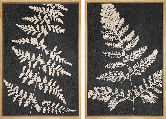 SIGNWIN Canvas Print Wall Art Set Black Tan Forest Fern Plant Leaf Silhouette Nature Wilderness Illustrations Modern Art Rustic Multicolor for Living Room, Bedroom, Office - 24"x36"x2 Natural