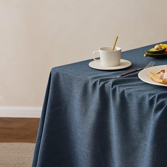 Linen Tablecloth with Tassels, Farmhouse Style Navy Tablecloth, Water Resistant Burlap Tablecloths for Rectangle Table, 60x120 Inch Navy
