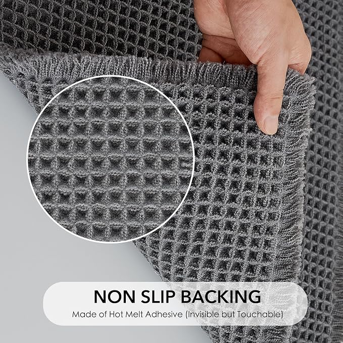 KGORGE Waffle Bath Mat, Ultra Soft 60" X 24" Super Absorbent Long Bathroom Rug with Tassels, Non Slip Farmhouse Floor Cover Quick Dry Large Rugs for Bathroom Shower Tub Toilet Kitchen, Grey, 1pc