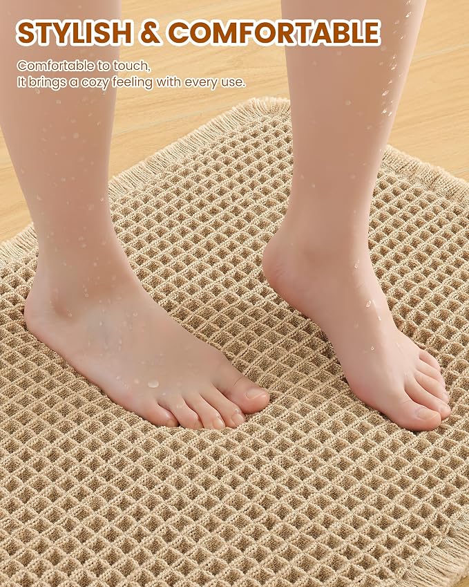 Smiry Waffle Bath Mat 47x17, Extra Soft Absorbent Bathroom Rugs, Non Slip Machine Washable Quick Dry Bath Rugs for Bathroom Floor, Tub, Shower, Home Decor Accessories, Brown