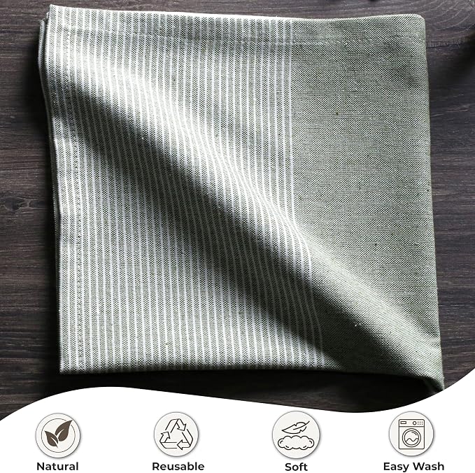 Ramanta Home Cloth Napkins Set of 4 18x18 Inches - Spring Basket Decor Block Striped Dinner Napkins for Easter Farmhouse Wedding, Washable Soft Cotton Durable Table Linen for Everyday Use - Green