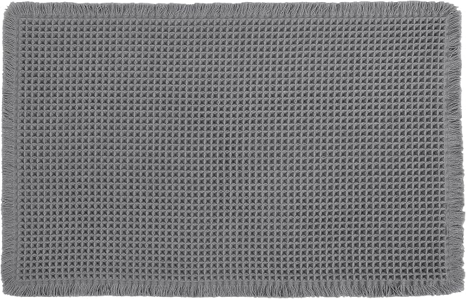 Hiasan Waffle Bath Mat, Super Absorbent Non Slip Bathroom Boho Rug with Tassels, Machine Washable Bath Mats for Bathroom, Ultra Soft Rubber Backed Rug, Dark Grey, 16 x 24 Inches