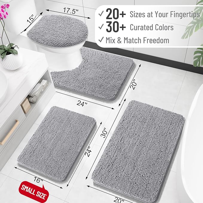 OLANLY Bathroom Runner Rugs 47x24, Extra Soft Absorbent Chenille Bath Rugs, Rubber Backing Quick Dry, Machine Washable Long Bath Mats for Bathroom Floor, Tub and Shower, Home Decor Accessories, Grey