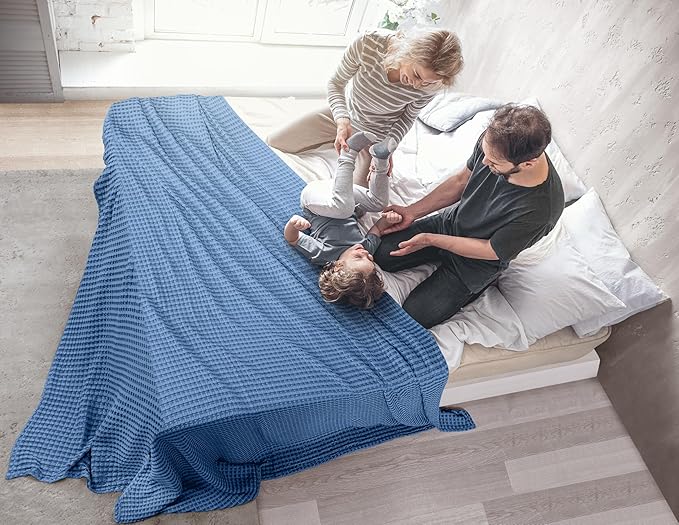 Utopia Bedding 100% Cotton Waffle Weave Blanket Queen Size for Bed - Lightweight, Breathable Summer Blankets Soft and Cozy, Gift for Mother’s Day Home Decor (Wedgewood, 90x90 Inch)