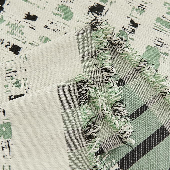 DREAMINGO Abstract Chenille Couch Cover Blanket Beige Green Black Boho Sofa Cover, Washable Furniture Protector, Universal Slipcover for Couch, Geometric Brushstroke Jacquard, Large 71"x118"