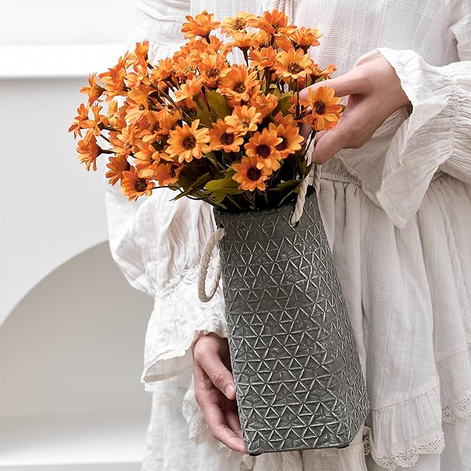 Vaseking Elegant Petite Vase, 8.66 inch Ceramic Modern Minimalism Geometric Texture Purse Vase with Hanging Rope, Creative Tote Bag Vases for Home Decor, Living Room, Wedding, Bookshelf Decor, Gray