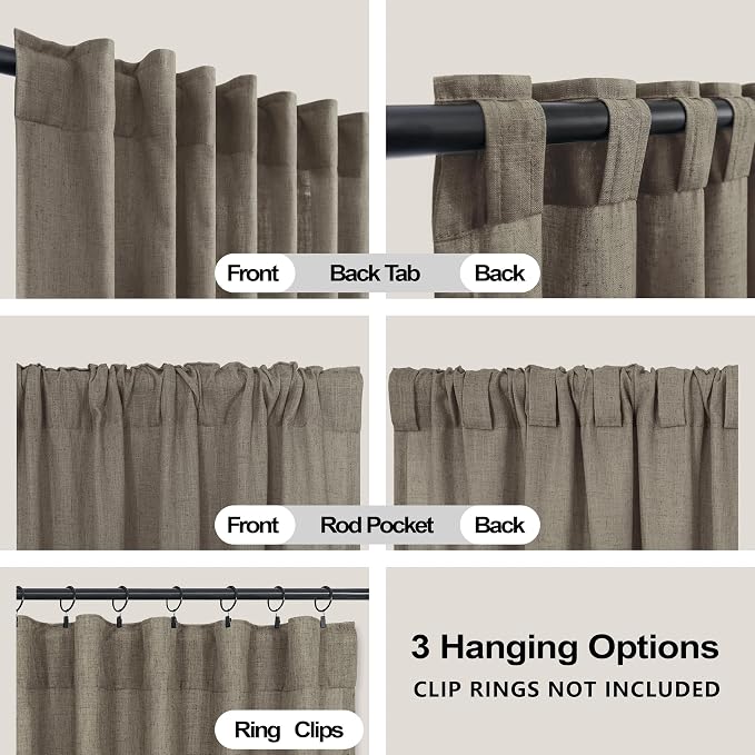 KOUFALL Bathroom Curtains Window Short,54 Inch Length Sheer Semi Privacy Linen Small Curtain for Bedroom 48 Windows,52x54 in Long,2 Panels Set,Taupe