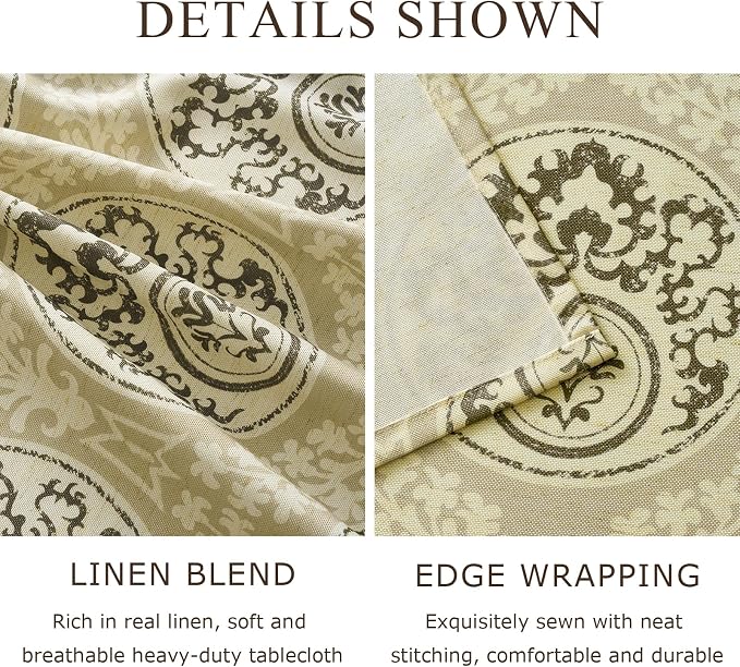 Retro Brown Floral Rectangle Tablecloth: Linen Printed Farmhouse Table Cloth - Chocolate Damask Pattern on Burlap Textured Fabric Outdoor Table Cover for Kitchen,Dining,Party,Picnic Decor, 55x120 Inch