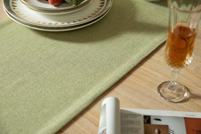 ZeeMart Burlap Style Farmhouse Table Runners 72 Inches Long, Sage Green Rustic Woven Dining Table Runner for Everyday Use, 14x72 Inches, Light Sage Green