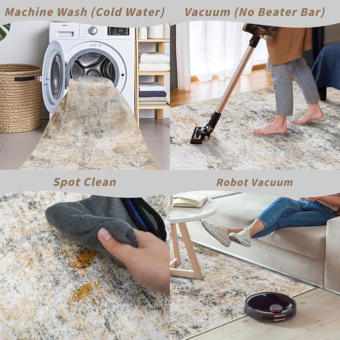 3x10 ft Long Hallway Runner Rug – Non-Slip Washable Kitchen Floor Rug with Rubber Backing, Modern Low Pile Thin Wide Carpet Runners for Bedroom, Entryway Indoor (Gold Grey,3x10)