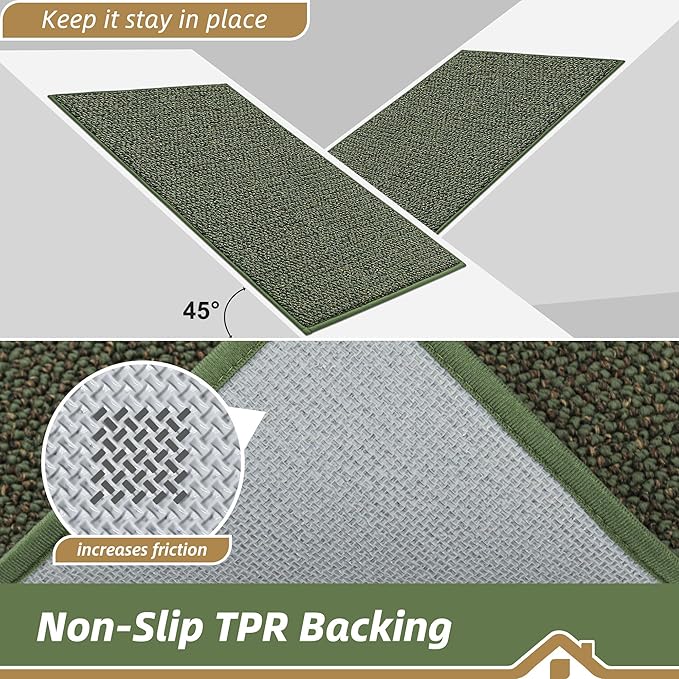 BEQHAUSE Kitchen Rugs and Mats 2PCS, Non-Slip Kitchen Mats for Floor, Absorbent and Stain Resistant Kitchen Runner, Machine Washable Rugs for Kitchen, Laundry & Sink, 24"x36"+24"x60", Green