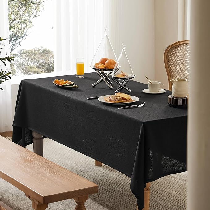 Linen Tablecloth for Rectangle Table, 60x104 Inch Black, Farmhouse Style Black Tablecloth, Water Resistant Burlap Tablecloths for Dining Table Farmhouse Kitchen
