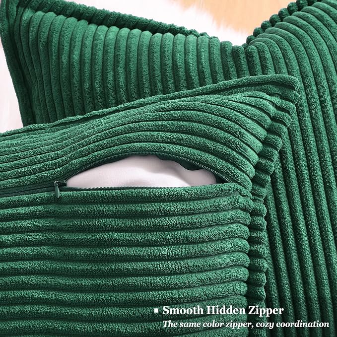 decorUhome Summer Corduroy Green Throw Pillow Covers 12x20 Set of 2 Decorative Soft Boho Farmhouse Lumbar Couch Pillow Covers for Living Room Bed Sofa Broadside Striped Pillow Cases