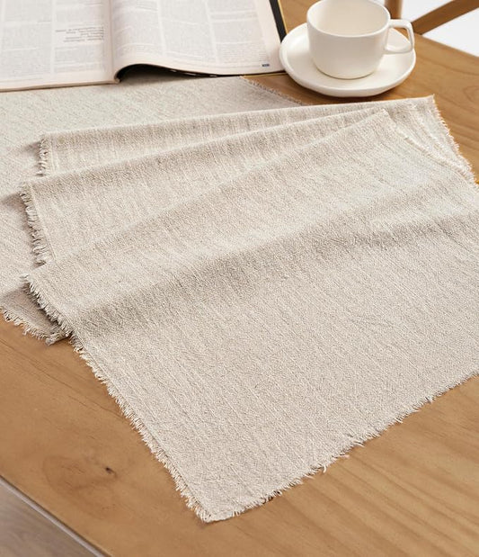 Vitalizart Beige Table Runner 14 x 120 Inches Long Slub Texture Cotton Linen Table Runner for Rustic Home Decorations Dining Room Wedding Decor Reception Bridal Shower Thanksgiving Christmas