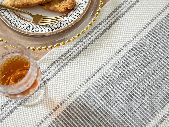 Caflife Boho Table Runner Grey Stripe for Modern Farmhouse Coffee Table Decor, Rustic Woven Runner with Handcrafted Tassels for Home Dining Table décor 13 x 108 Inch Long