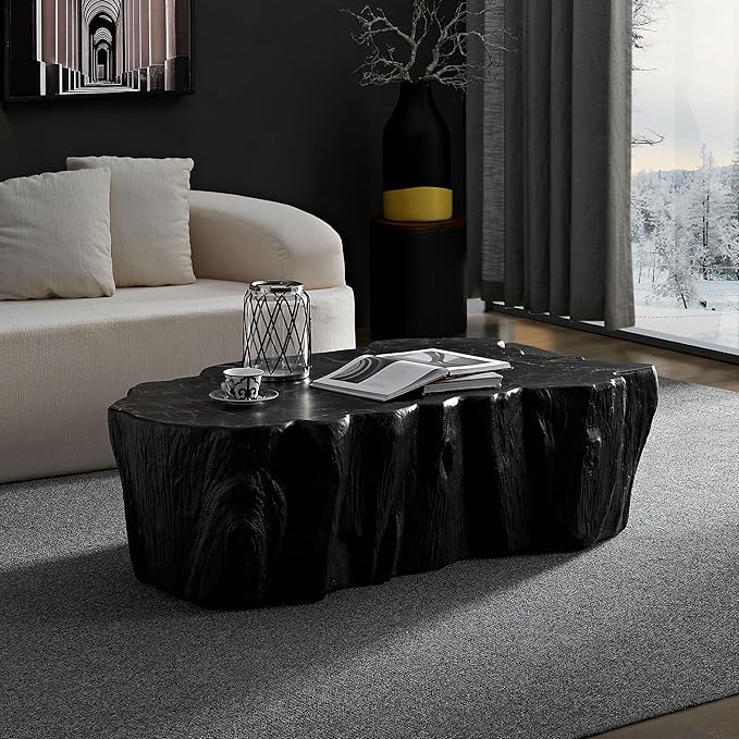 WILLIAMSPACE 48.62" Irregular Coffee Table with Tree Root Design for Living Room, Modern Luxury Fiberglass Center Table with Unique Shape, Accent End Tea Table for Apartment, No Need Assembly (Black)