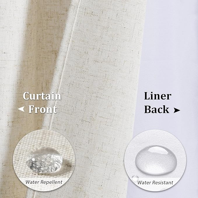 Naturoom Extra Long Shower Curtains 96 Length Natural Linen Fabric Shower Curtain with Snap in Liner Set Tall Bath Curtain with See Through Top Window and Hooks Country Farmhouse Style,Cream,72x96