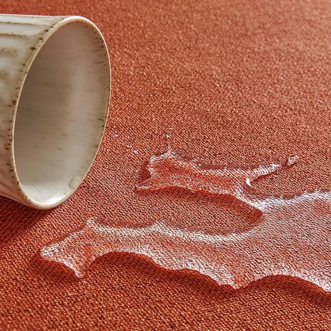 Linen Tablecloth for Square Table, 60x60 Inch Orange, Farmhouse Style Burnt Orange Tablecloth, Water Resistant Burlap Tablecloths for Dining Table Farmhouse Kitchen
