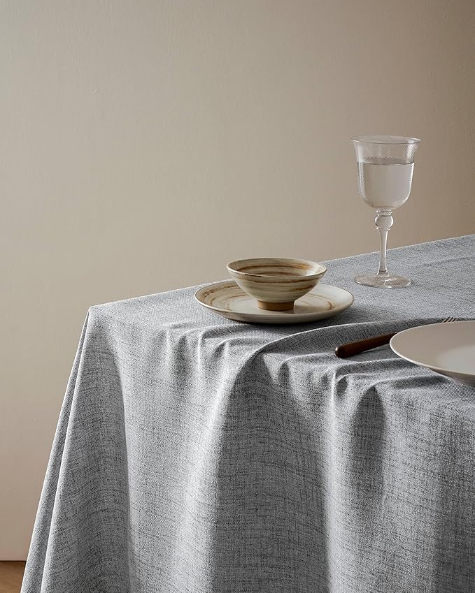 Linen Tablecloth for Rectangle Table 54x108 Inch Grey, Farmhouse Style Grey Tablecloth, Water Resistant Burlap Tablecloths for Dining Table Farmhouse Kitchen