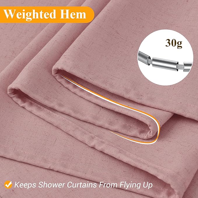 Naturoom Pink Linen Shower Curtain, Country Boho Farmhouse Bath Decor Shower Curtains Neutral Cloth Weighted Textured Fabric Bath Curtain Liner with Hooks, 72x78