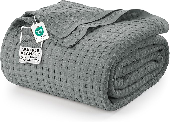 Utopia Bedding 100% Cotton Waffle Weave Blanket King Size for Bed - Lightweight, Breathable Summer Blankets Soft and Cozy, Gift for Mother’s Day Home Decor (Cool Grey, 90x108 Inch)