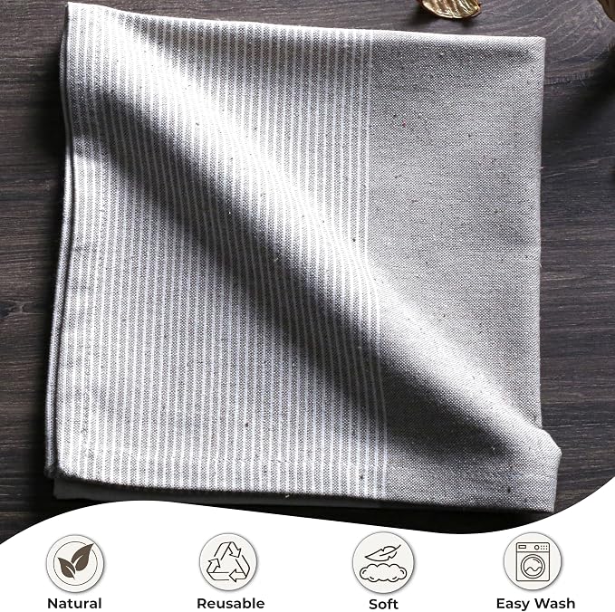 Ramanta Home Cloth Napkins Set of 12 Taupe 18x18 Inches - Spring Basket Decor Block Striped Dinner Napkins for Easter Farmhouse Wedding, Washable Soft Cotton Durable Table Linen for Everyday Use