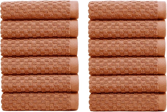 COTTON CRAFT Waffle Weave Wash Cloth - 12 Pack Luxurious Pure Ringspun Cotton Euro Spa Bathroom Face Towel - Absorbent Quick Dry Gym Shower Bath Kitchen Travel - 12x12 inches - Mocha