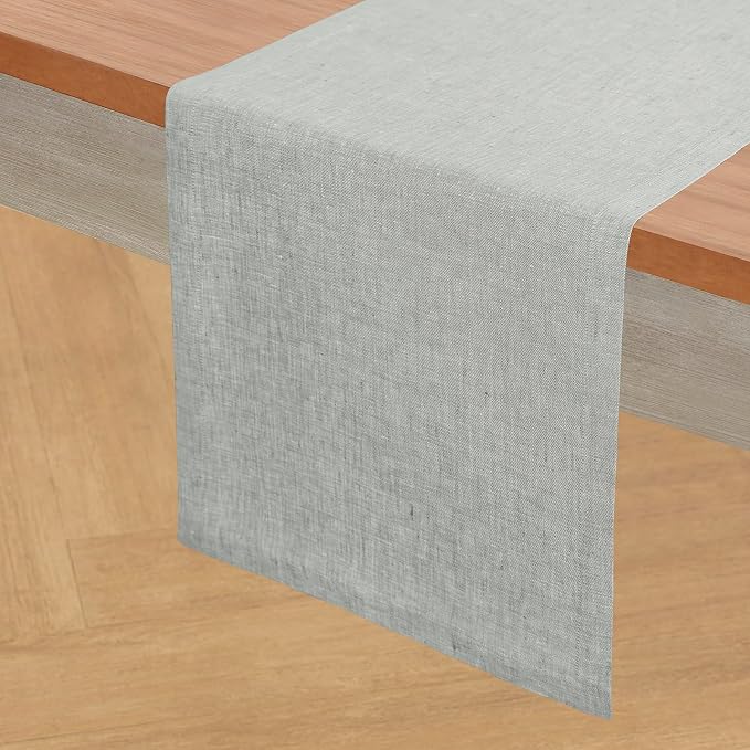 Solino Home Linen Table Runner 36 Inches - 100% Pure Linen Chambray Grey Table Runner 14 x 36 Inch Ideal for Dresser and Coffee Tables - Athena