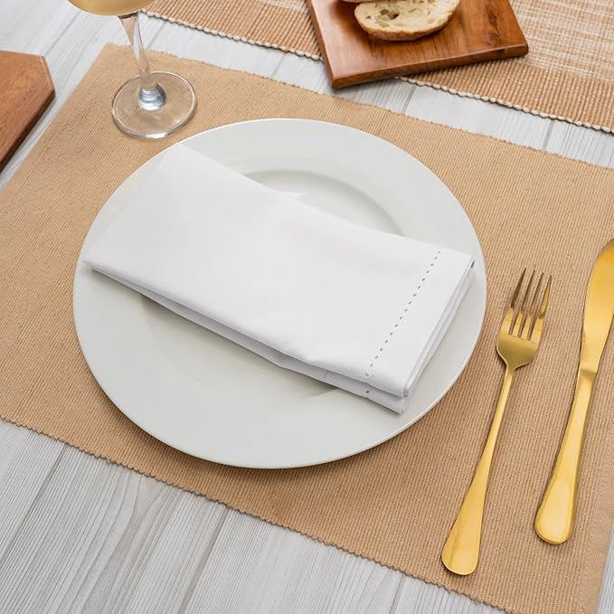 Blue Needles Set of 6 Hemstitch Linen Napkins 100% Cotton White Cloth Dinner Napkins 18x18 inches, Soft, Reusable, Absorbent, Washable, Ideal for Spring Summer Easter Events, Parties & Everyday Use