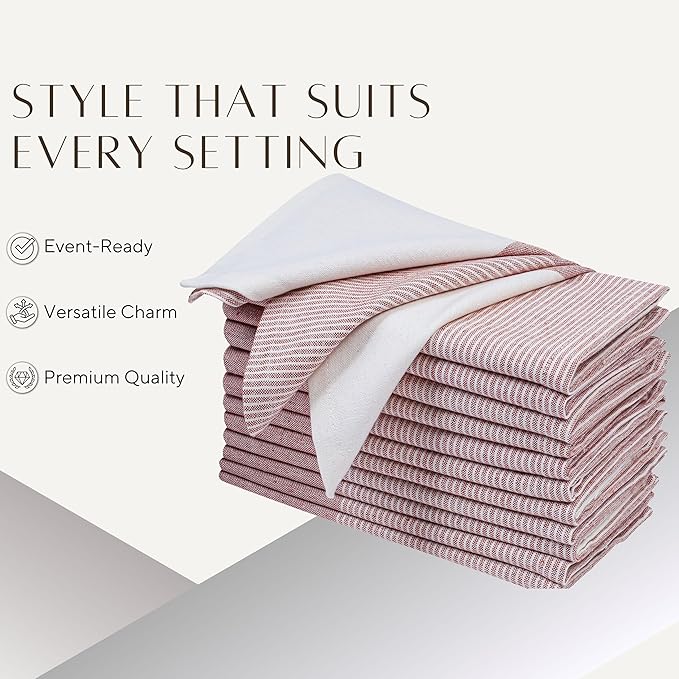 Palisa 100% Cotton Cloth Dinner Napkins [Pack of 4, Rust] Striped Pattern Reusable Table Linen Napkins for Home & Kitchen | Parties & Farmhouse Dining Décor 18x18 Inch