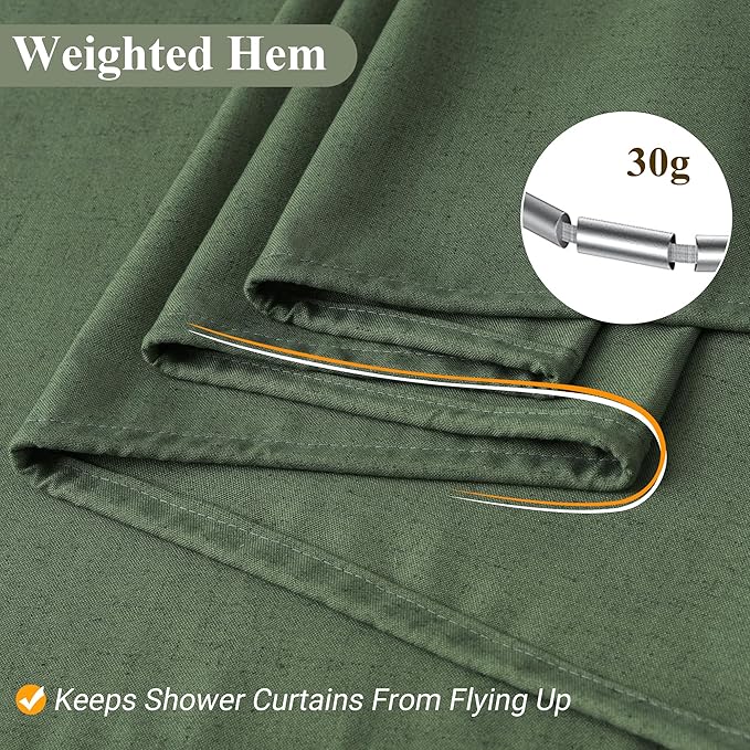 Naturoom 36 Inch Shower Curtain - Stall Narrow Half Green Linen Ultra Thick Fabric Shower Curtain Set with Hooks, Boho Farmhouse Rustic RV Camper Bath Curtains for Bathroom, Olive Green, 36x72